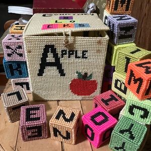 Vintage Alphabet Plastic Canvas Blocks and Box